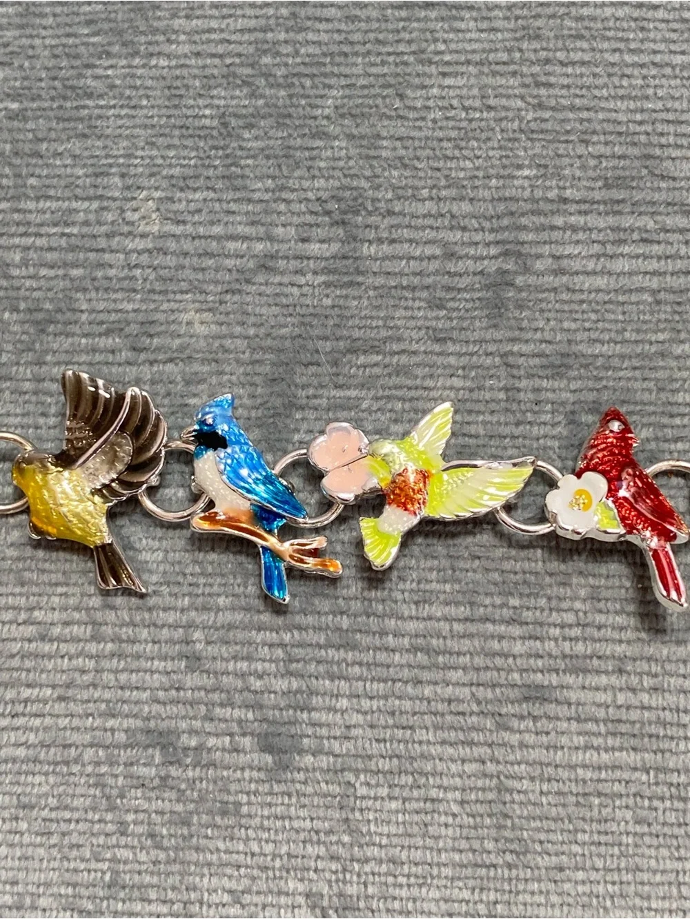 Multicolor Enamel Bird Link Bracelet Magnetic Closure size 6.5 vintage - Picture 6 of 17